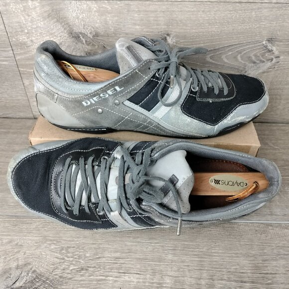 VTG Diesel Korbin Shoes Mens Size 13 Black Gray Suede Spellout Y2K Retro Sneaker - Picture 1 of 16